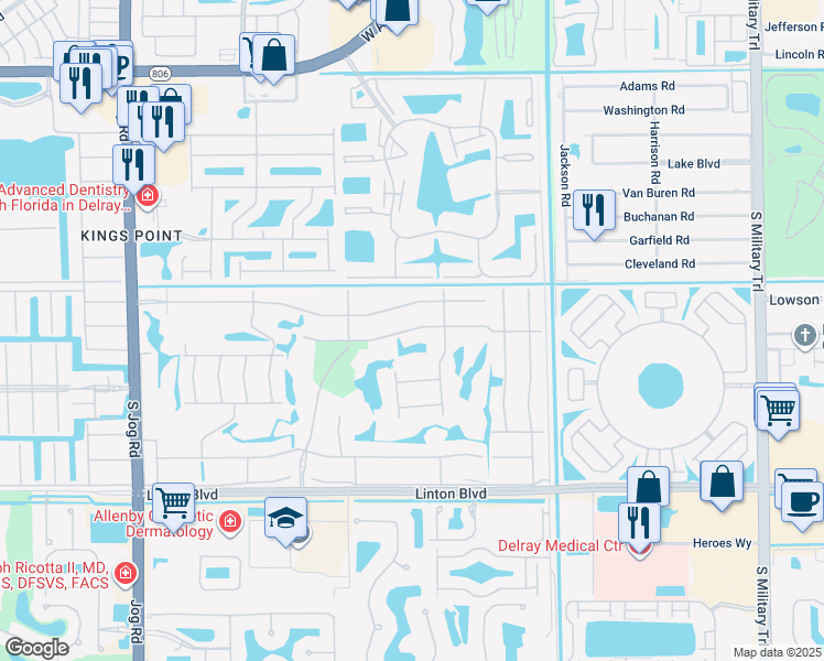 map of restaurants, bars, coffee shops, grocery stores, and more near 7 Normandy Trail in Delray Beach