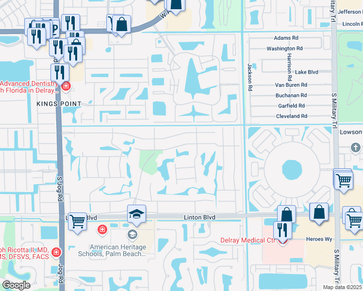 map of restaurants, bars, coffee shops, grocery stores, and more near 7 Normandy Trail in Delray Beach