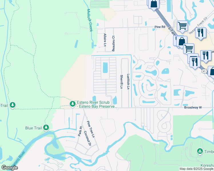 map of restaurants, bars, coffee shops, grocery stores, and more near 4621 Lafayette Lane East in Estero