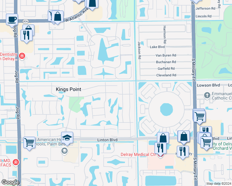 map of restaurants, bars, coffee shops, grocery stores, and more near 5 Normandy Trail in Delray Beach