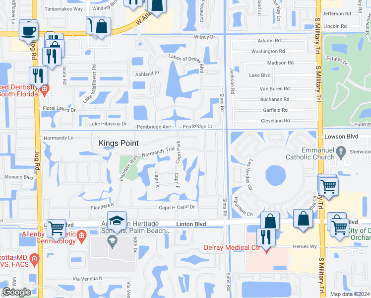 map of restaurants, bars, coffee shops, grocery stores, and more near 39 Normandy Trail in Delray Beach