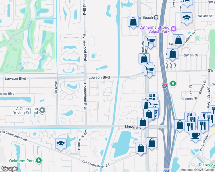 map of restaurants, bars, coffee shops, grocery stores, and more near 2331 Croton Lane in Delray Beach