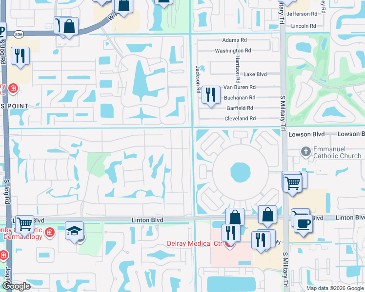 map of restaurants, bars, coffee shops, grocery stores, and more near 25 Burgundy North in Delray Beach
