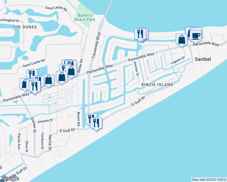 map of restaurants, bars, coffee shops, grocery stores, and more near 907 Kings Crown Drive in Sanibel
