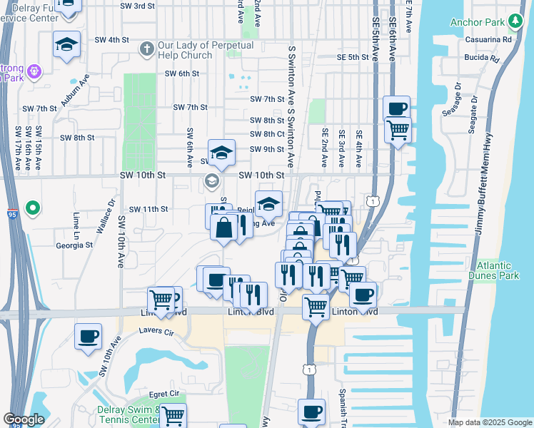 map of restaurants, bars, coffee shops, grocery stores, and more near 164 Reigle Avenue in Delray Beach