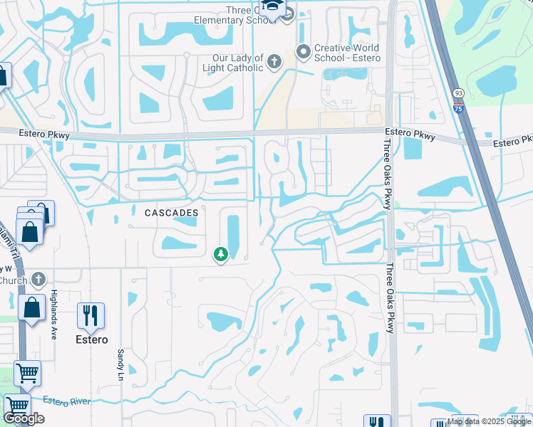map of restaurants, bars, coffee shops, grocery stores, and more near 20291 Rookery Drive in Estero