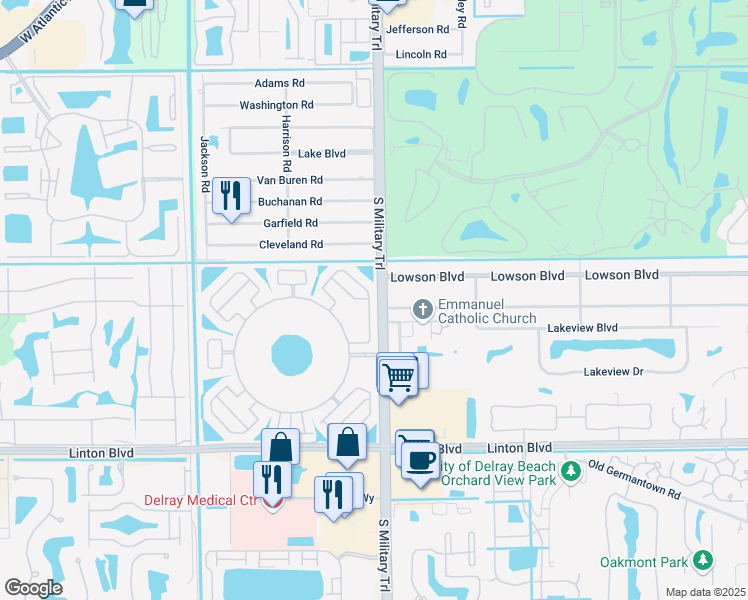 map of restaurants, bars, coffee shops, grocery stores, and more near 15648 Bottlebrush Circle in Delray Beach