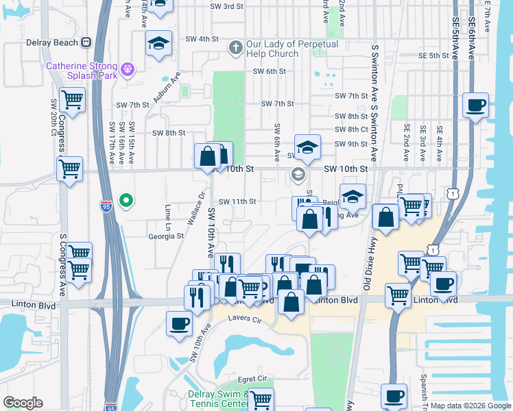 map of restaurants, bars, coffee shops, grocery stores, and more near 1106 Southwest 7th Avenue in Delray Beach