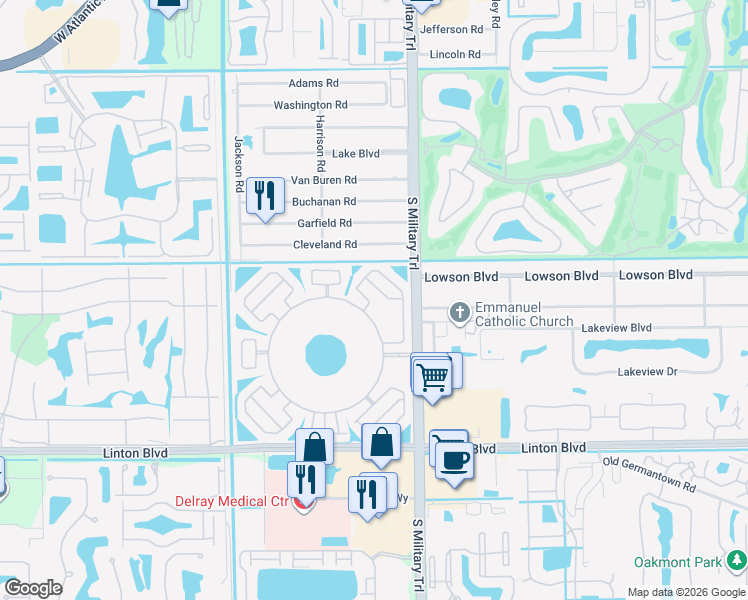 map of restaurants, bars, coffee shops, grocery stores, and more near 15493 Bottlebrush Circle in Delray Beach