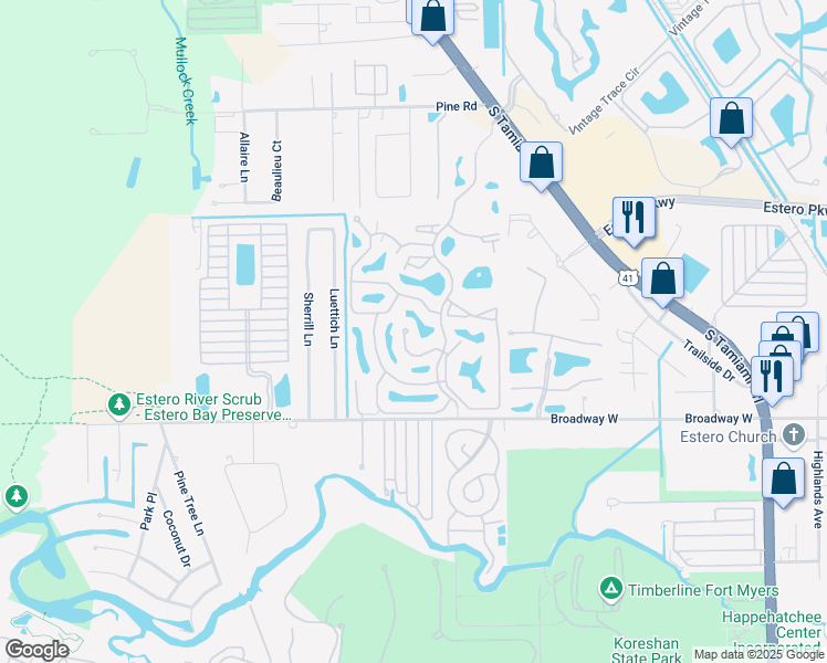map of restaurants, bars, coffee shops, grocery stores, and more near 4188 Kirby Lane in Estero