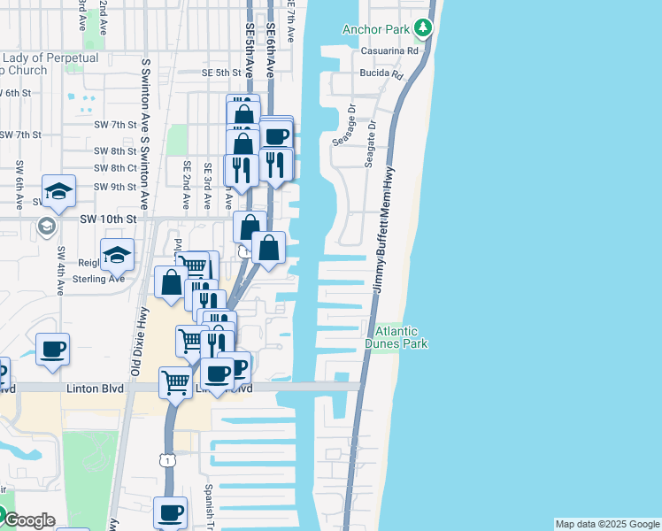 map of restaurants, bars, coffee shops, grocery stores, and more near 1005 Lewis Cove in Delray Beach