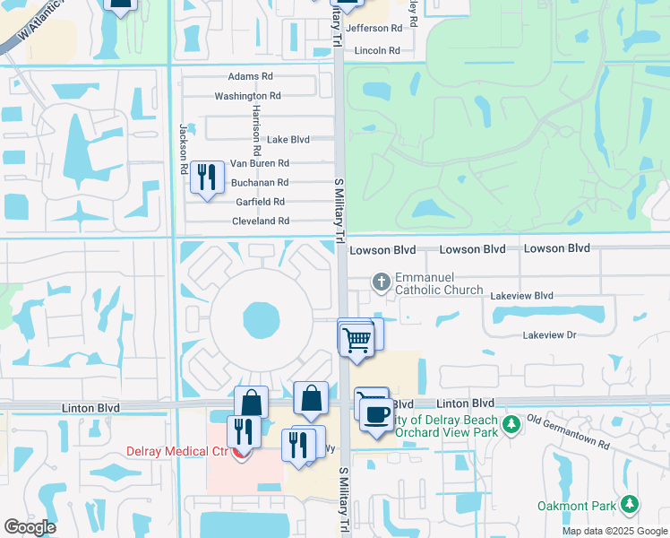 map of restaurants, bars, coffee shops, grocery stores, and more near 15648 Bottlebrush Circle in Delray Beach