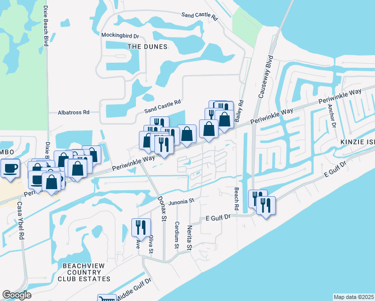 map of restaurants, bars, coffee shops, grocery stores, and more near 1157 Periwinkle Way in Sanibel
