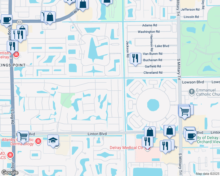 map of restaurants, bars, coffee shops, grocery stores, and more near 5 Normandy Trail in Delray Beach