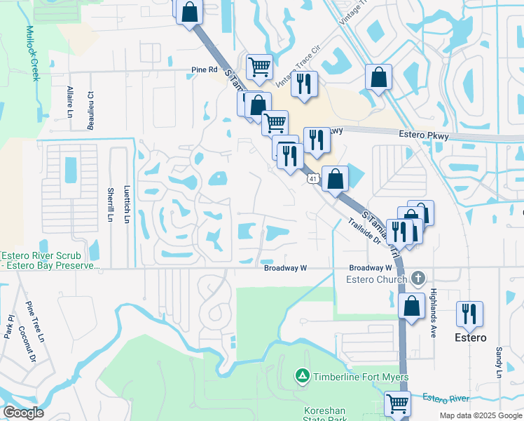 map of restaurants, bars, coffee shops, grocery stores, and more near 3757 Pino Vista Way in Estero