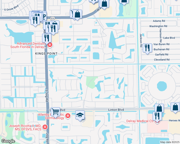 map of restaurants, bars, coffee shops, grocery stores, and more near 79 Normandy Lane in Delray Beach
