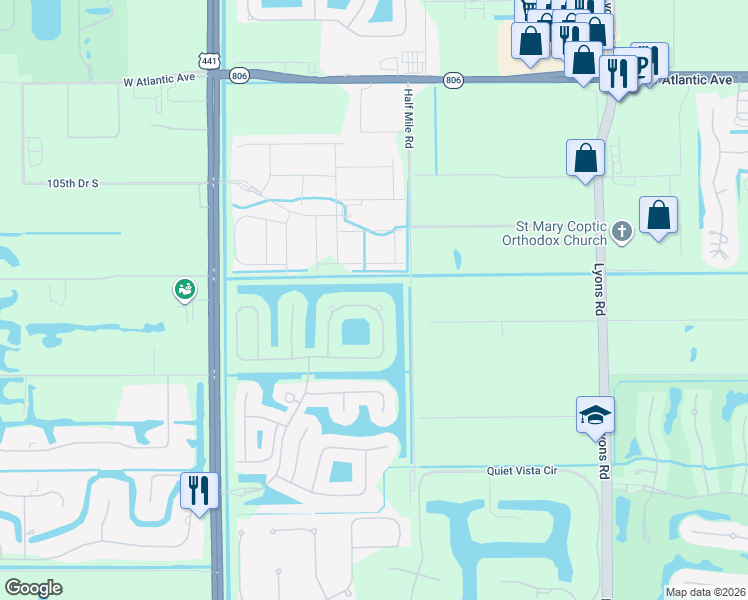 map of restaurants, bars, coffee shops, grocery stores, and more near 9576 Savona Winds Drive in Delray Beach