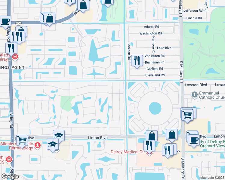 map of restaurants, bars, coffee shops, grocery stores, and more near 5 Normandy Trail in Delray Beach