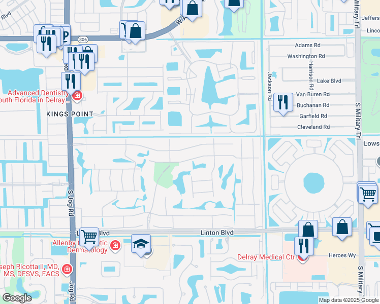 map of restaurants, bars, coffee shops, grocery stores, and more near 7 Normandy Trail in Delray Beach