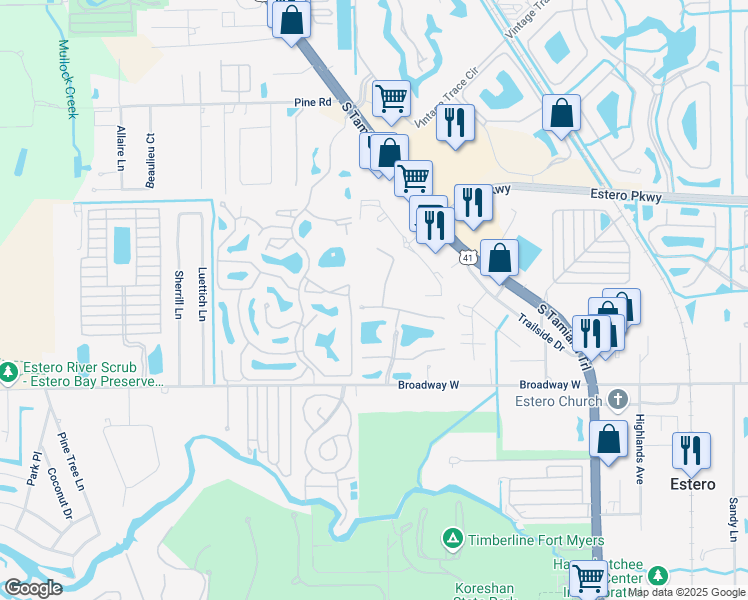 map of restaurants, bars, coffee shops, grocery stores, and more near 3788 Pino Vista Way in Estero