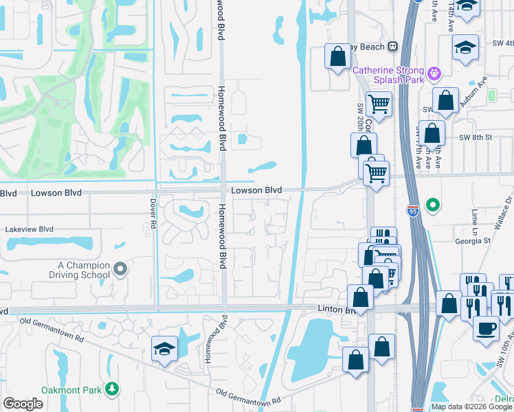 map of restaurants, bars, coffee shops, grocery stores, and more near 2501 Pansy Lane in Delray Beach