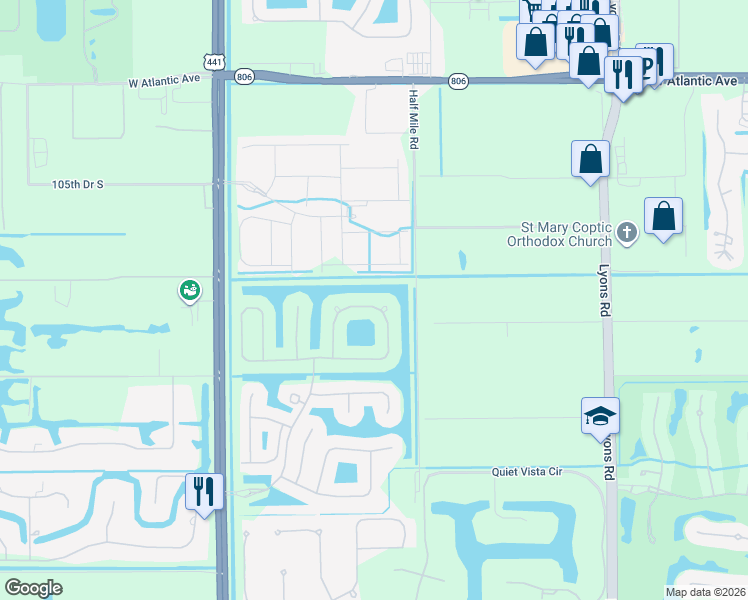 map of restaurants, bars, coffee shops, grocery stores, and more near 9576 Savona Winds Drive in Delray Beach