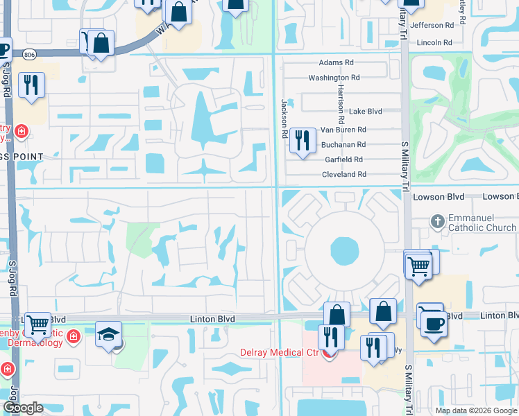 map of restaurants, bars, coffee shops, grocery stores, and more near 531 Burgundy L in Delray Beach