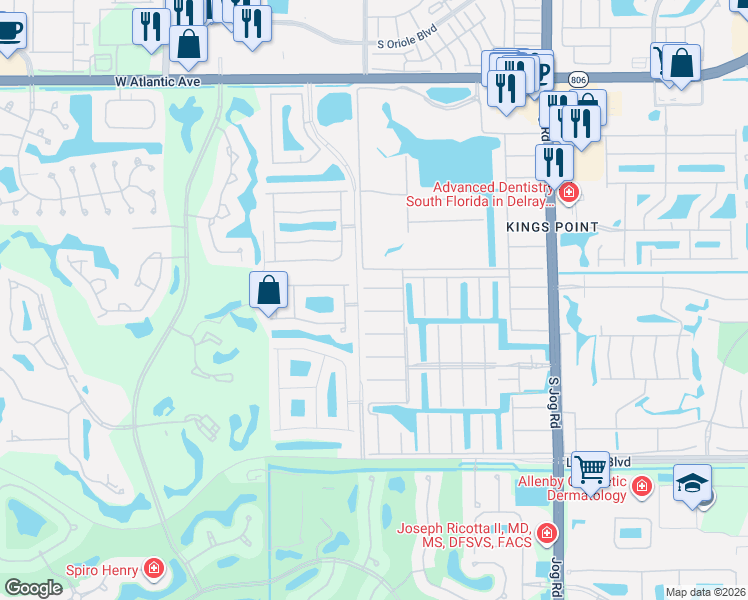 map of restaurants, bars, coffee shops, grocery stores, and more near 44 Brittany Avenue in Delray Beach