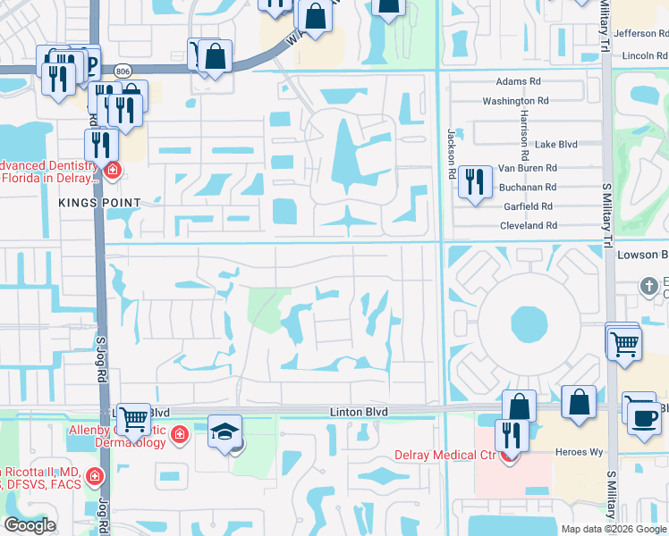 map of restaurants, bars, coffee shops, grocery stores, and more near 7 Normandy Trail in Delray Beach