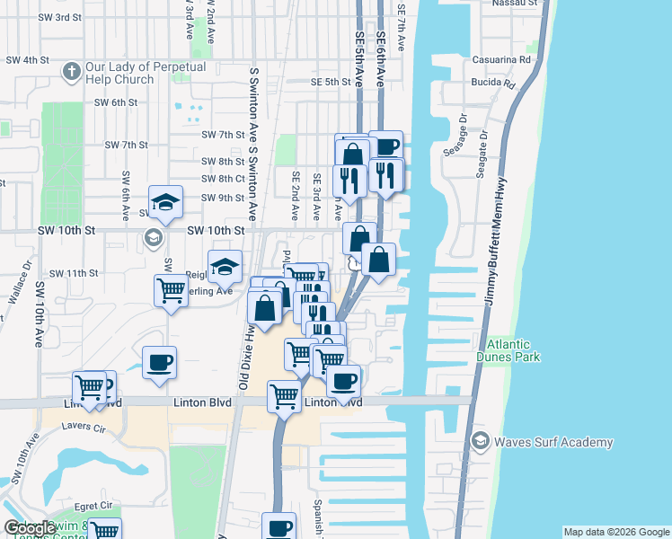 map of restaurants, bars, coffee shops, grocery stores, and more near 1063 East Heritage Club Circle in Delray Beach