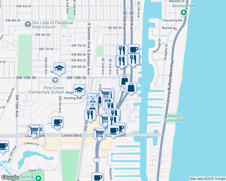 map of restaurants, bars, coffee shops, grocery stores, and more near 1059 West Heritage Club Circle in Delray Beach