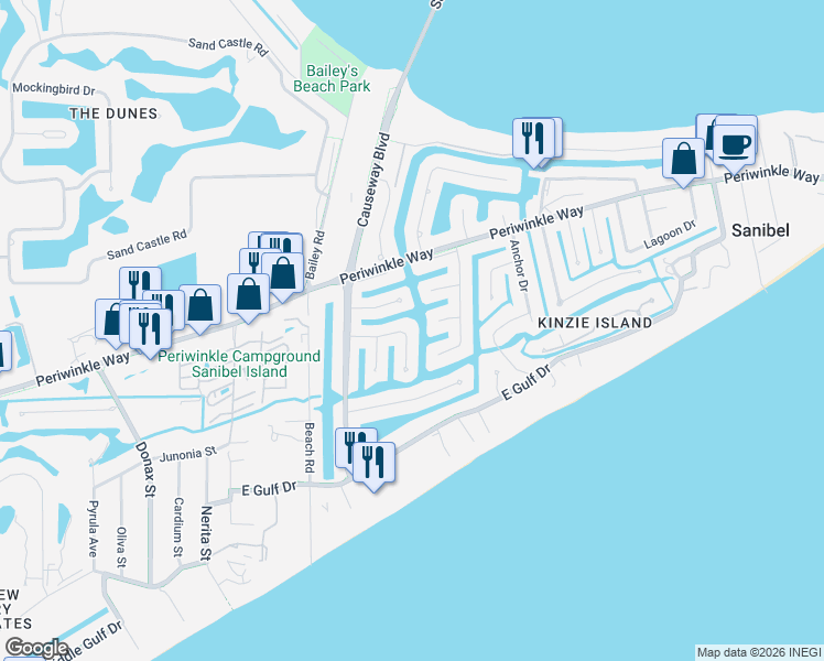 map of restaurants, bars, coffee shops, grocery stores, and more near 969 Whelk Drive in Sanibel