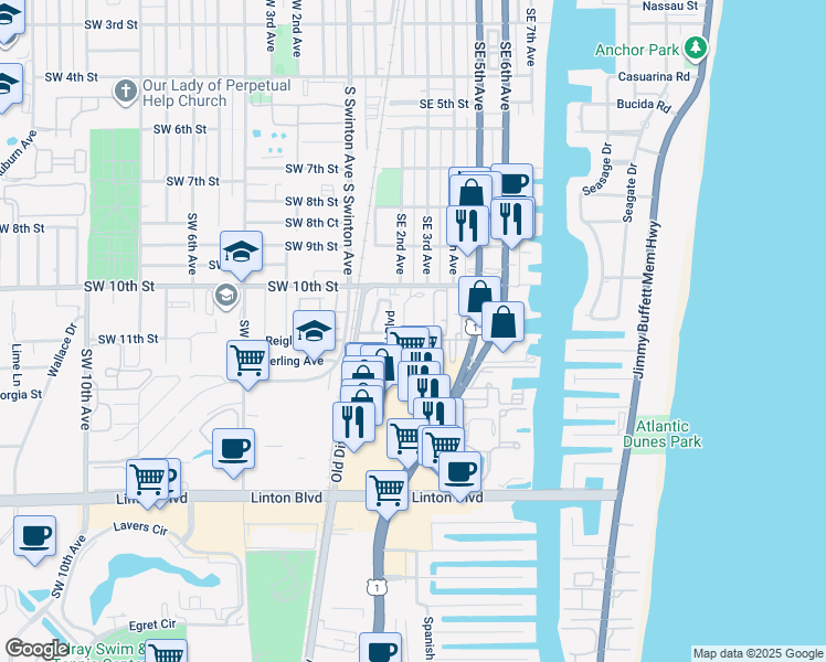 map of restaurants, bars, coffee shops, grocery stores, and more near 211 Southeast 12th Road in Delray Beach