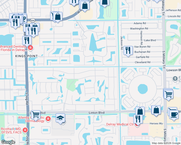 map of restaurants, bars, coffee shops, grocery stores, and more near 820 Normandy R in Delray Beach