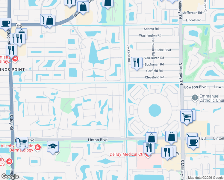 map of restaurants, bars, coffee shops, grocery stores, and more near 5 Normandy Trail in Delray Beach