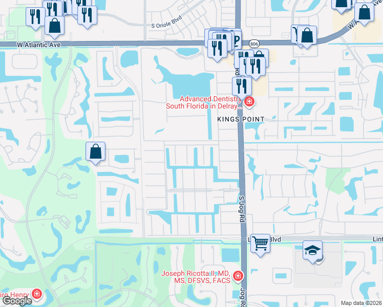 map of restaurants, bars, coffee shops, grocery stores, and more near 6 Brittany Court in Delray Beach