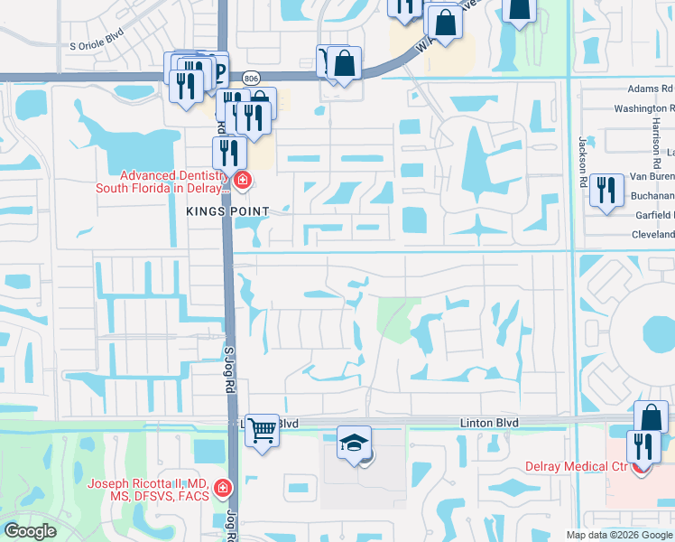 map of restaurants, bars, coffee shops, grocery stores, and more near 5 North High Point Boulevard in Delray Beach