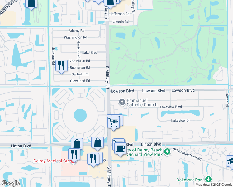 map of restaurants, bars, coffee shops, grocery stores, and more near 3926 Lowson Boulevard in Delray Beach