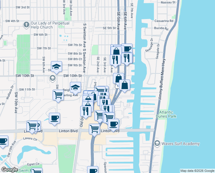 map of restaurants, bars, coffee shops, grocery stores, and more near 211 Southeast 12th Road in Delray Beach