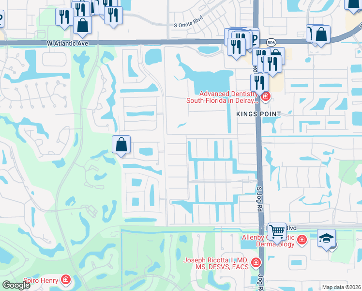 map of restaurants, bars, coffee shops, grocery stores, and more near 44 Brittany Avenue in Delray Beach