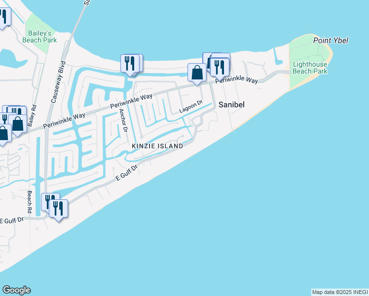 map of restaurants, bars, coffee shops, grocery stores, and more near 503 East Gulf Drive in Sanibel