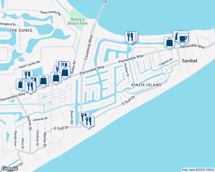 map of restaurants, bars, coffee shops, grocery stores, and more near 907 Kings Crown Drive in Sanibel