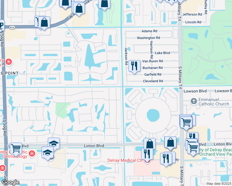 map of restaurants, bars, coffee shops, grocery stores, and more near 25 Burgundy North in Delray Beach