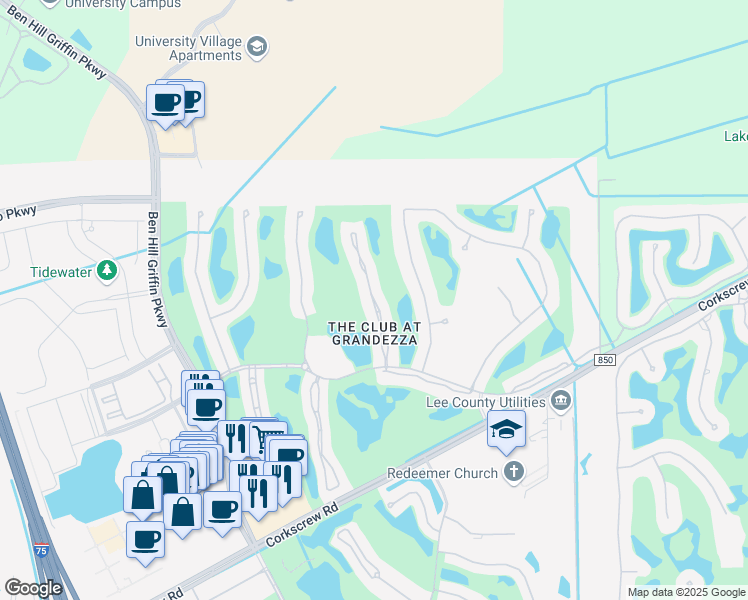 map of restaurants, bars, coffee shops, grocery stores, and more near 20170 Seagrove Street in Estero