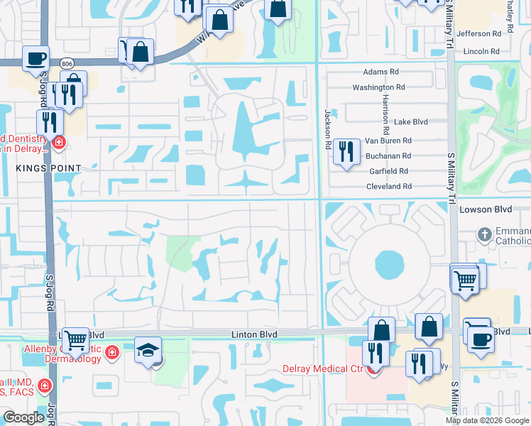map of restaurants, bars, coffee shops, grocery stores, and more near 5 Normandy Trail in Delray Beach