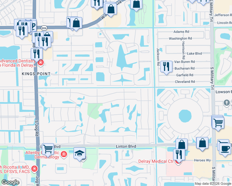 map of restaurants, bars, coffee shops, grocery stores, and more near 7 Normandy Trail in Delray Beach