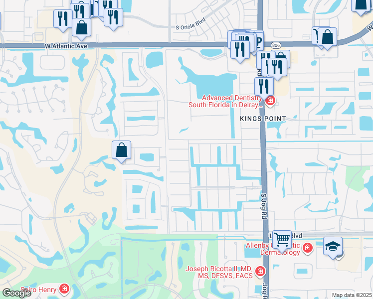 map of restaurants, bars, coffee shops, grocery stores, and more near 44 Brittany Avenue in Delray Beach