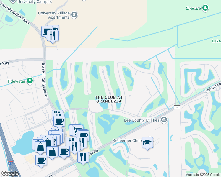 map of restaurants, bars, coffee shops, grocery stores, and more near 20111 Seagrove Street in Estero