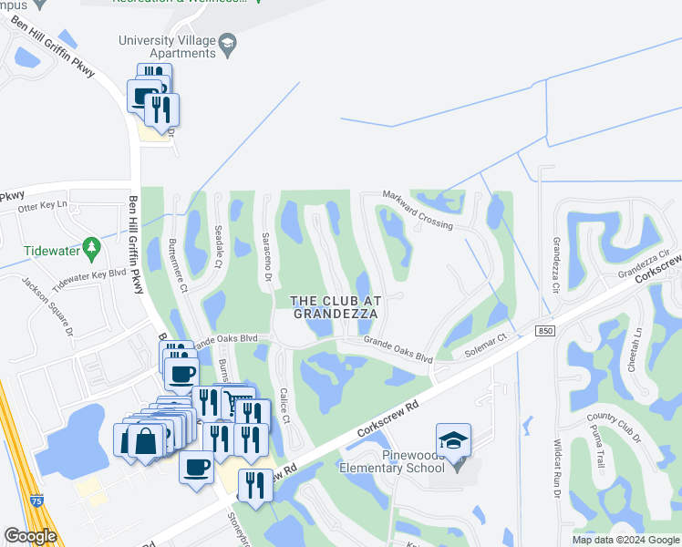 map of restaurants, bars, coffee shops, grocery stores, and more near 20101 Seagrove Street in Estero