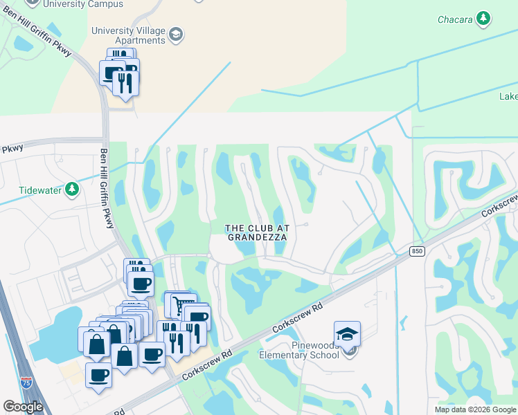 map of restaurants, bars, coffee shops, grocery stores, and more near 20170 Seagrove Street in Estero